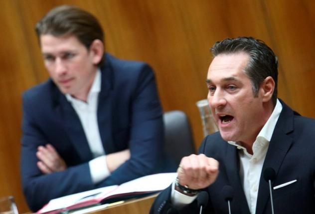 File photo of Head of the FPOe Strache and Austria's Foreign and Integration Minister Kurz during a session of the parliament in Vienna