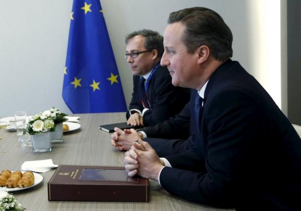 British Prime Minister David Cameron attends a bilateral meeting during a European Union leaders summit addressing the talks about the so-called Brexit and the migrants crisis in Brussels