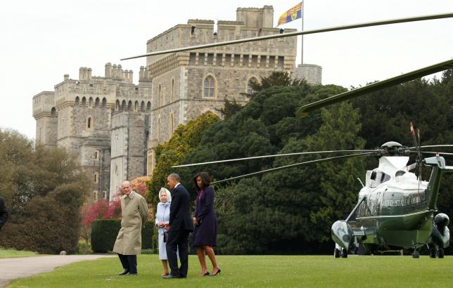 U.S. President Barack Obama and first lady Michelle Obama are greeted by Queen Elizabeth II and Prince Philip, Duke of Edinburgh in Windsor