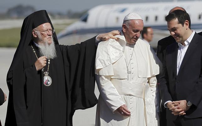 Pope Francis arrives on the Greek Island of Lesbos