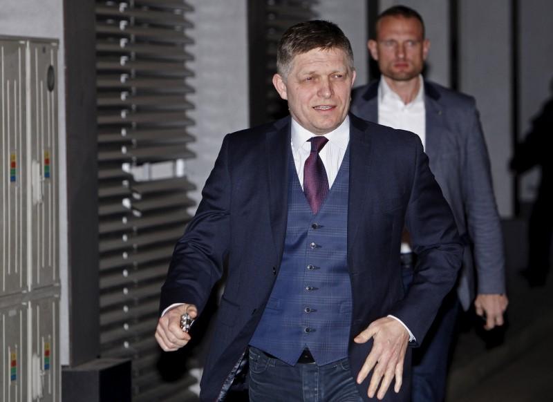 Slovakia's Prime Minister and leader of Smer party Robert Fico arrives at his party's headquarters to check on the results of the country's parliamentary election in Bratislava