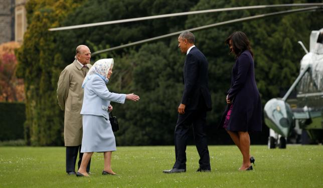 U.S. President Barack Obama and first lady Michelle Obama are greeted by Queen Elizabeth II and Prince Philip, Duke of Edinburgh in Windsor