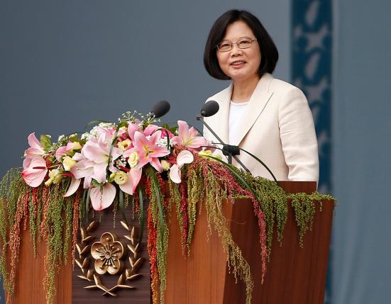 Taiwan’s President Tsai Ing-wen addresses during an inauguration ceremony in Taipei