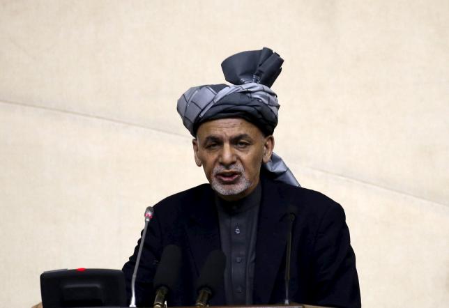Afghanistan's President Ashraf Ghani speaks during his visit at the joint National assembly gathering in Kabul