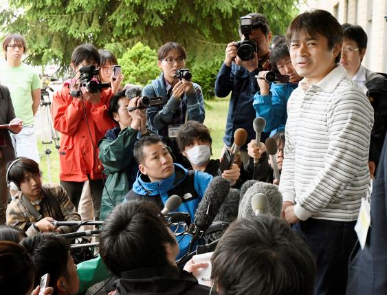Takayuki Tanooka, father of 7-year-old boy Yamato Tanooka  who went missing on May 28, 2016 after being left behind by his parents, was found alive, speaks to the media in Hakodate