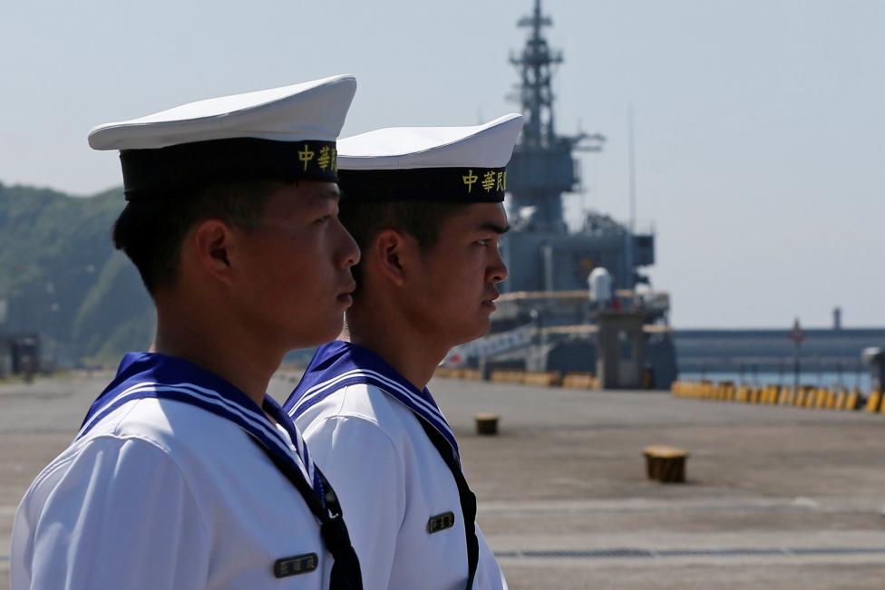 Taiwanese navy personnel walk at Suao Naval Base in Yilan, Taiwan