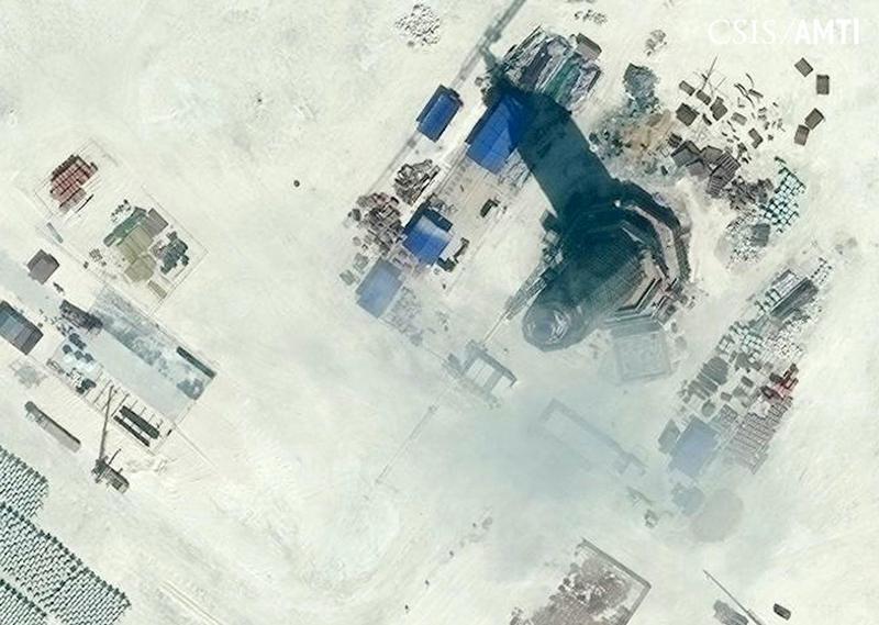 Center for Strategic and International Studies (CSIS) Asia Maritime Transparency Initiative file image of an octagonal tower with a conical feature at its top, located on the northeast side of Subi Reef