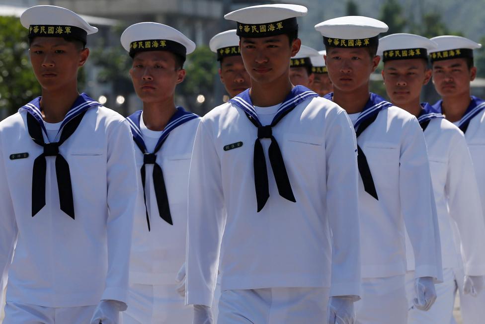 Taiwanese navy personnel walk at Suao Naval Base in Yilan, Taiwan