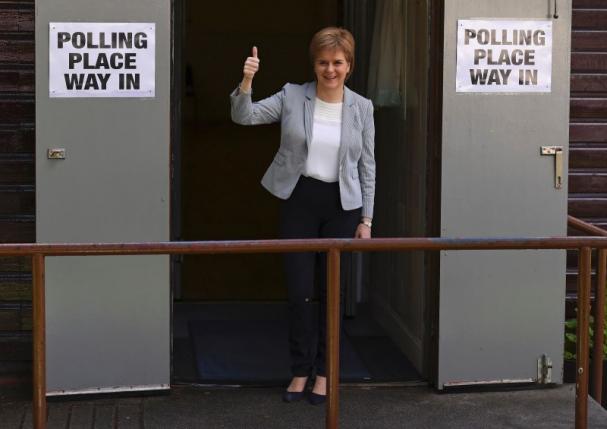 Scotland's First Minister Nicola Sturgeon leaves after voting in the EU referendum, at Broomhouse Community Hall in Glasgow